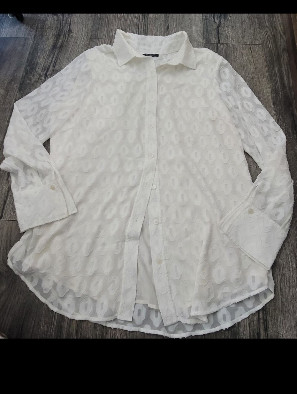 St. John textured semi-sheer button-down blouse